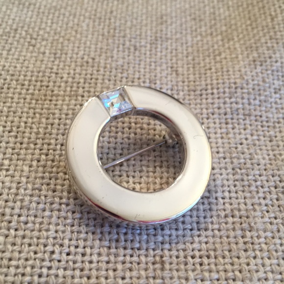Silver Circle Pin Square Cut Glass Rhinestone - Picture 5 of 11